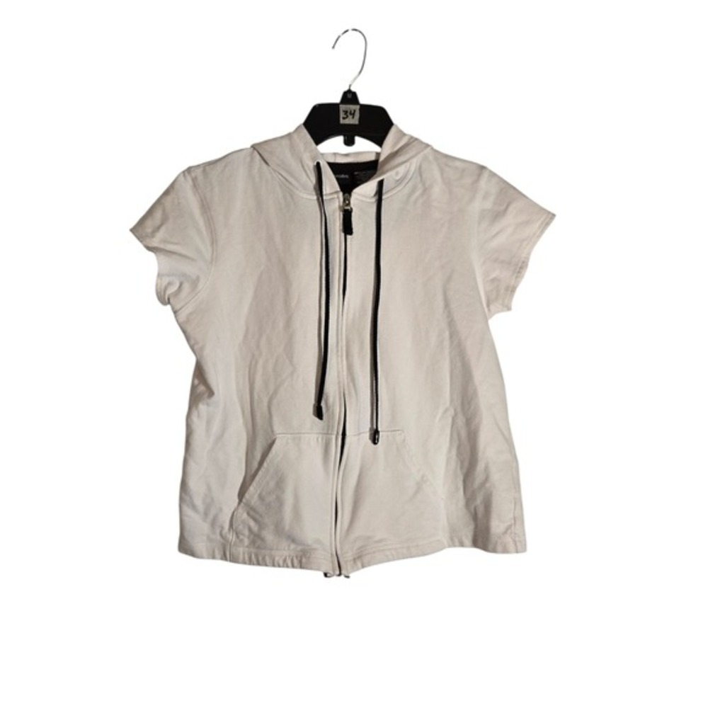 St Johns Bay Womens White Short Sleeve Full Zip Hoodie Sweatshirt Medium